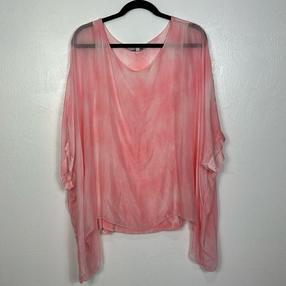 Tempo Paris Pink Tie Dye Flowy Boho Two-Layer Blouse Top Size M